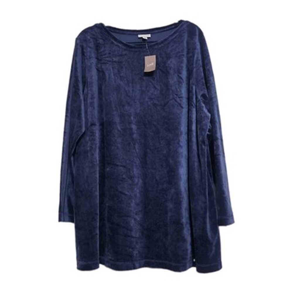 J. Jill Velvet Top Womens 3XL Pure Jill Blue Velour Tunic Soft Stretch NWT
